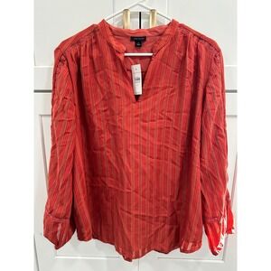 Ann Taylor Orange Striped V Neck Long Sleeve Blouse Top Shirt XL